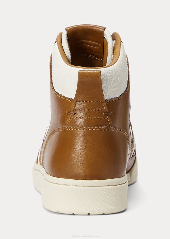 glødet solbrun Mænd Ralph Lauren bane læder-ruskind high-top sneaker Z426B2003