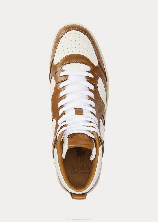glødet solbrun Mænd Ralph Lauren bane læder-ruskind high-top sneaker Z426B2003