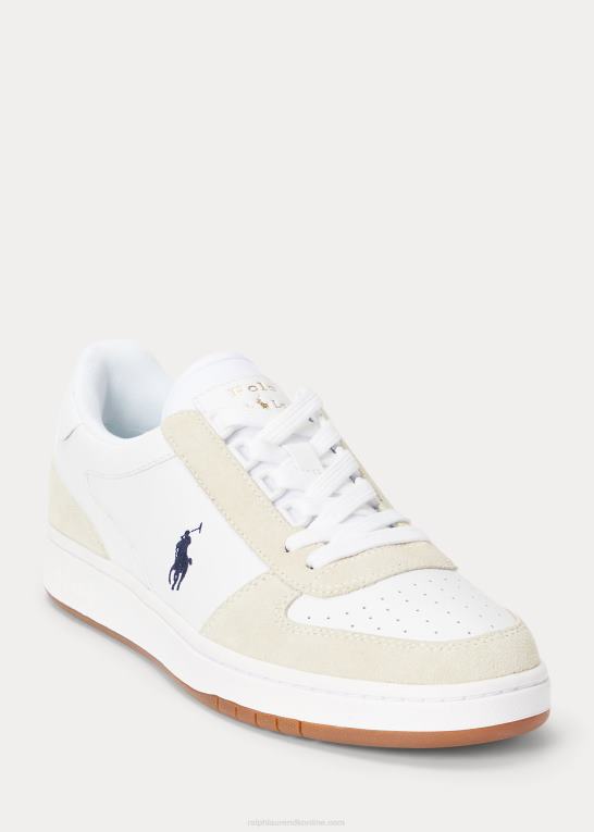 hvid/newport navy Mænd Ralph Lauren hof læder-ruskind sneaker Z426B1997