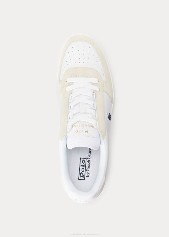 hvid/newport navy Mænd Ralph Lauren hof læder-ruskind sneaker Z426B1997