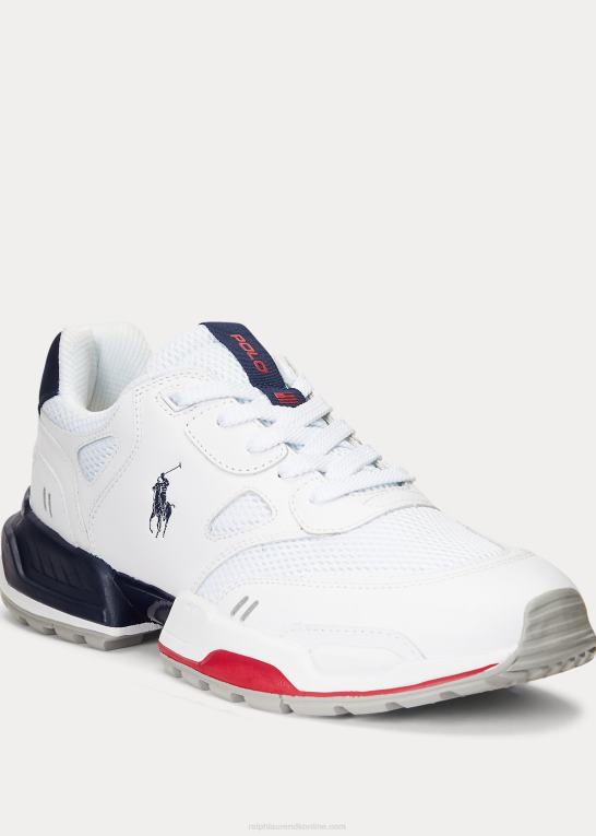 hvid/newport navy/rød Mænd Ralph Lauren jogger læder & mesh sneaker Z426B1968