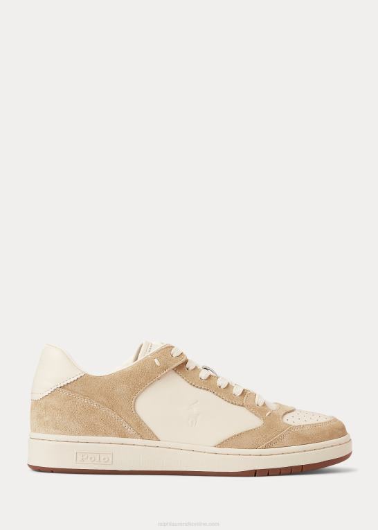 knogle/ecru Mænd Ralph Lauren hof læder-ruskind sneaker Z426B1995