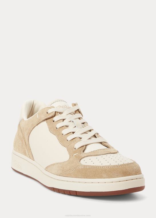 knogle/ecru Mænd Ralph Lauren hof læder-ruskind sneaker Z426B1995