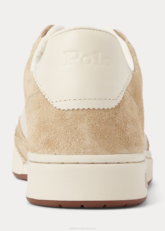 knogle/ecru Mænd Ralph Lauren hof læder-ruskind sneaker Z426B1995