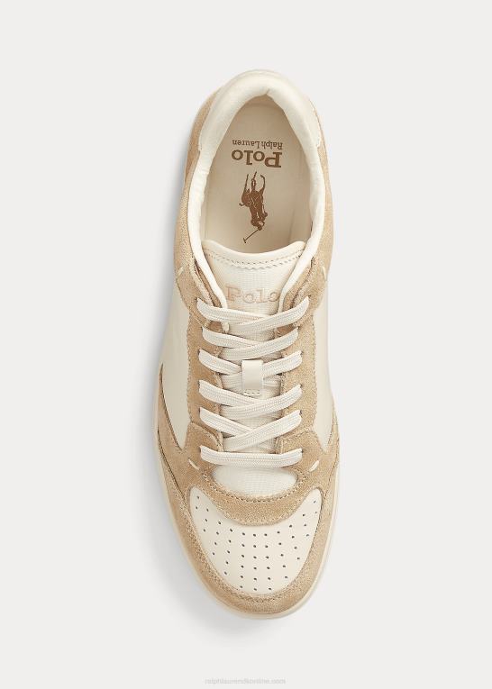 knogle/ecru Mænd Ralph Lauren hof læder-ruskind sneaker Z426B1995
