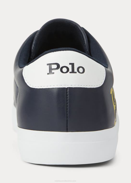 marineblå/gul/hvid Mænd Ralph Lauren longwood logo læder sneaker Z426B2023