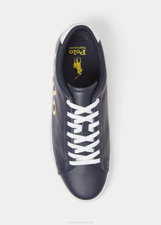marineblå/gul/hvid Mænd Ralph Lauren longwood logo læder sneaker Z426B2023