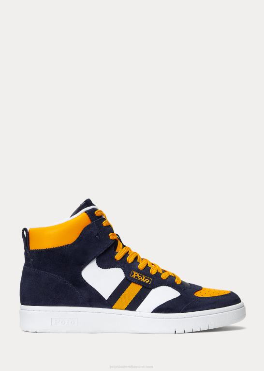 marineblå/hvid/gul Mænd Ralph Lauren bane læder-ruskind high-top sneaker Z426B1987