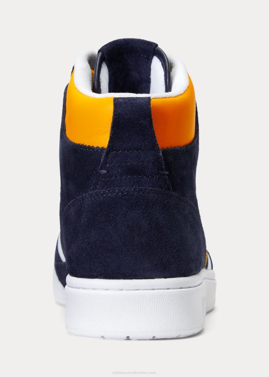 marineblå/hvid/gul Mænd Ralph Lauren bane læder-ruskind high-top sneaker Z426B1987