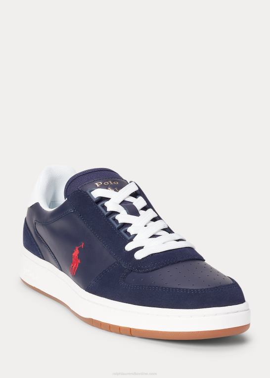 newport navy/rl2000 rød s Mænd Ralph Lauren hof læder-ruskind sneaker Z426B1998