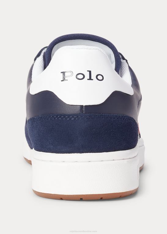 newport navy/rl2000 rød s Mænd Ralph Lauren hof læder-ruskind sneaker Z426B1998