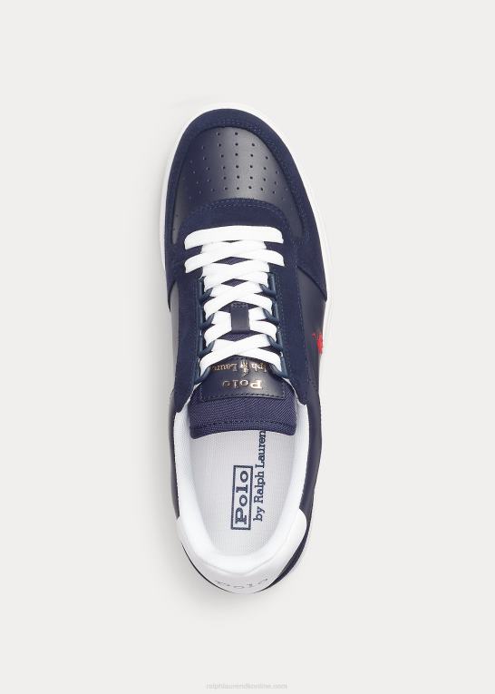 newport navy/rl2000 rød s Mænd Ralph Lauren hof læder-ruskind sneaker Z426B1998