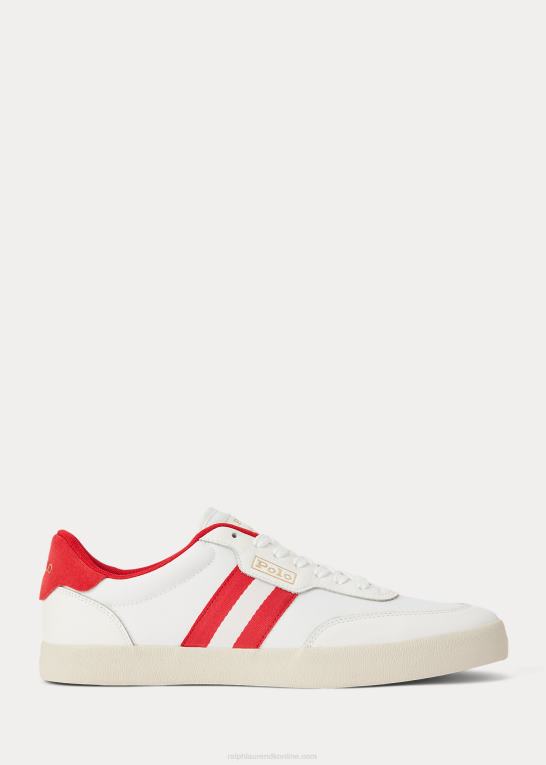 off white/rød Mænd Ralph Lauren lav-top sneaker med hoftelæderpaneler Z426B1982