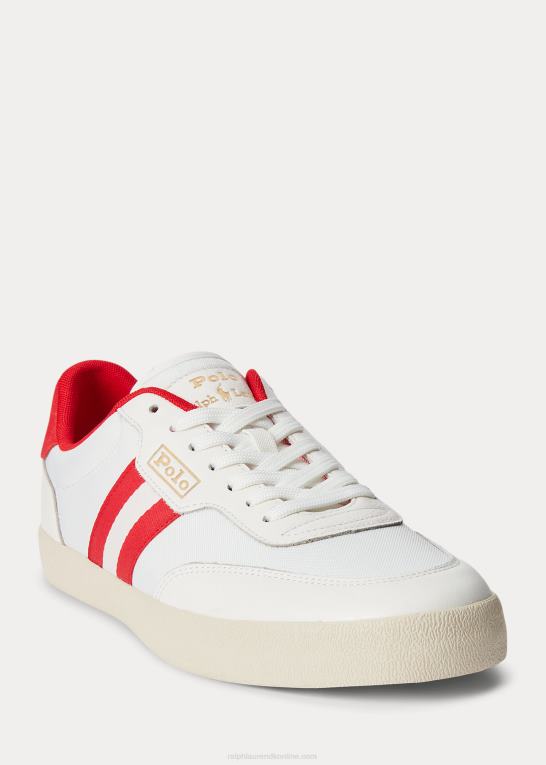 off white/rød Mænd Ralph Lauren lav-top sneaker med hoftelæderpaneler Z426B1982