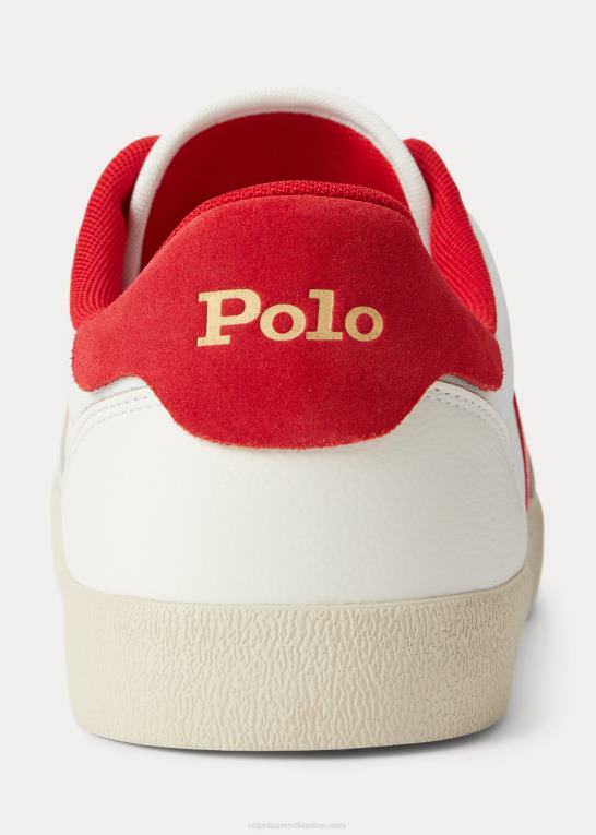 off white/rød Mænd Ralph Lauren lav-top sneaker med hoftelæderpaneler Z426B1982