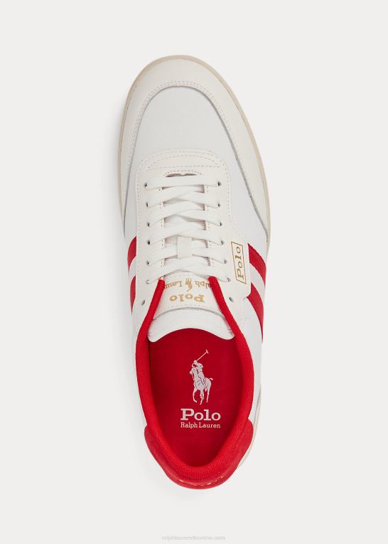 off white/rød Mænd Ralph Lauren lav-top sneaker med hoftelæderpaneler Z426B1982
