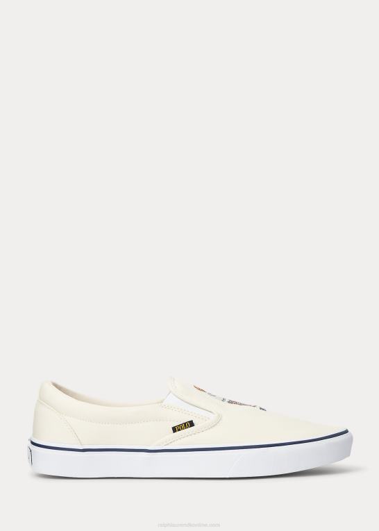 pergament creme Mænd Ralph Lauren keaton polo bear slip-on sneaker Z426B2025
