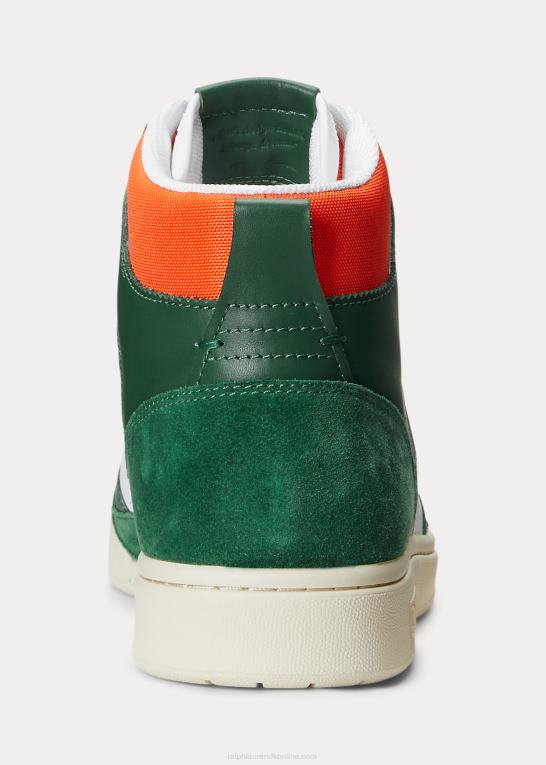 skov/hvid/orange Mænd Ralph Lauren bane læder-ruskind high-top sneaker Z426B2005