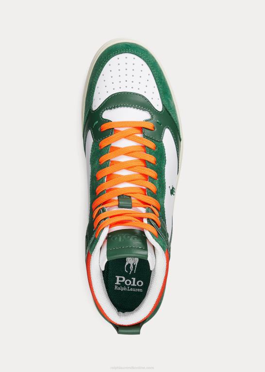 skov/hvid/orange Mænd Ralph Lauren bane læder-ruskind high-top sneaker Z426B2005