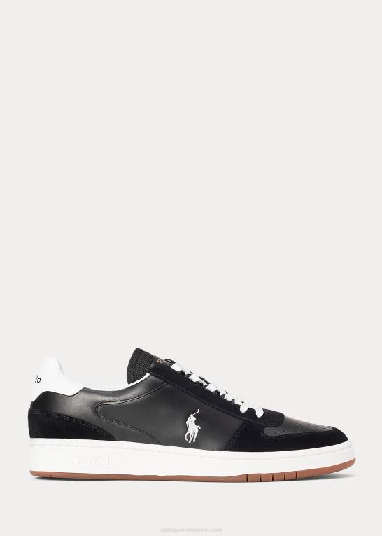 sort hvid Mænd Ralph Lauren hof læder-ruskind sneaker Z426B1996