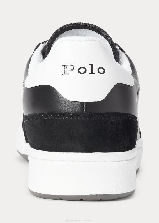 sort hvid Mænd Ralph Lauren hof læder-ruskind sneaker Z426B1996