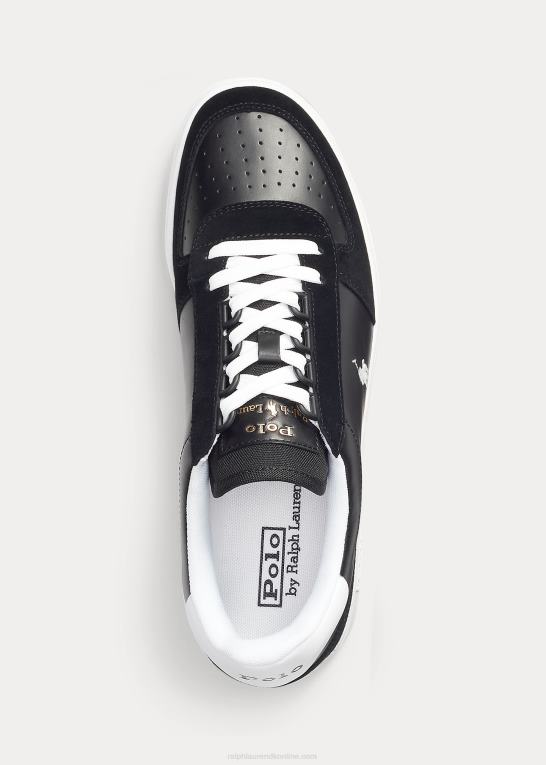 sort hvid Mænd Ralph Lauren hof læder-ruskind sneaker Z426B1996