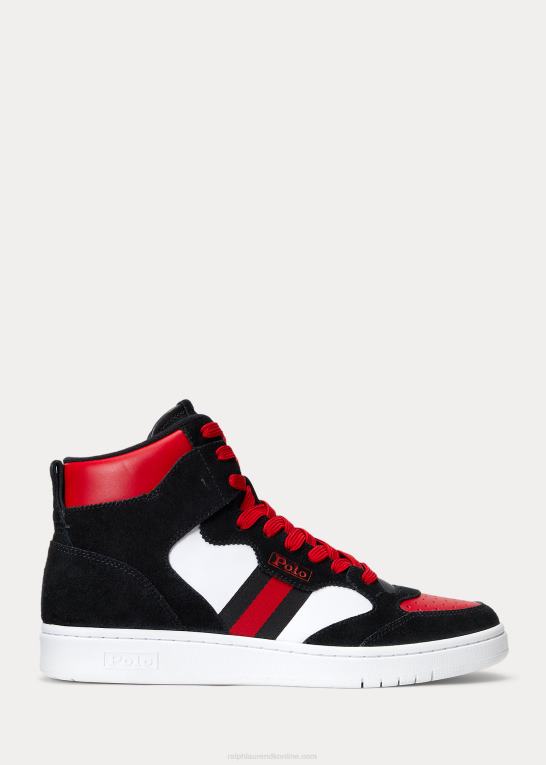 sort/hvid/rød Mænd Ralph Lauren bane læder-ruskind high-top sneaker Z426B1986