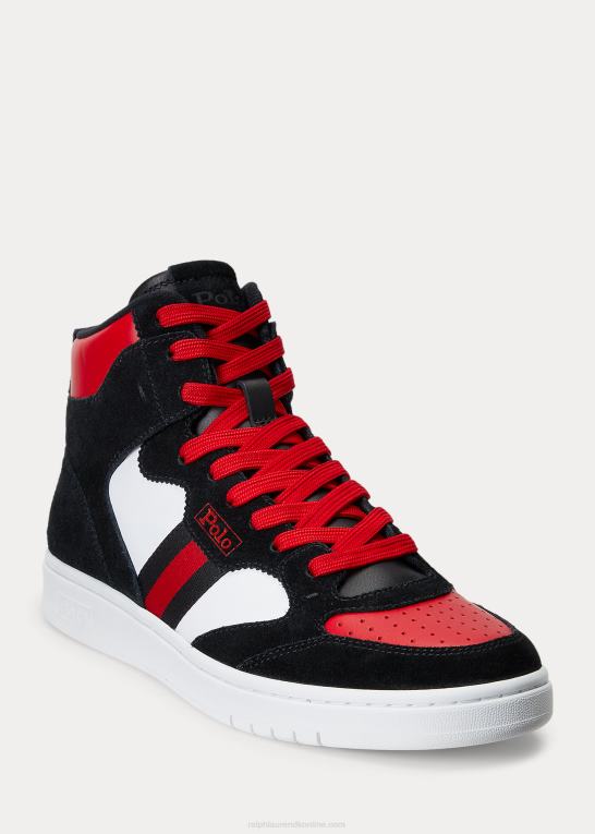 sort/hvid/rød Mænd Ralph Lauren bane læder-ruskind high-top sneaker Z426B1986