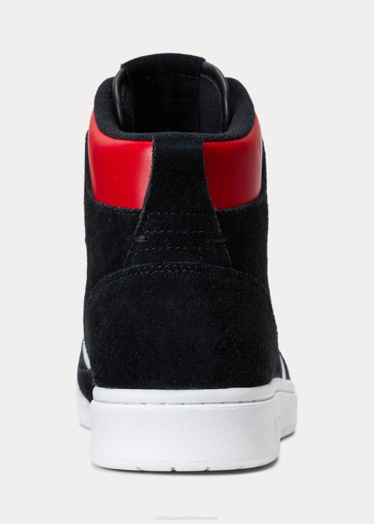 sort/hvid/rød Mænd Ralph Lauren bane læder-ruskind high-top sneaker Z426B1986