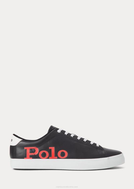 sort/rød/hvid Mænd Ralph Lauren longwood logo læder sneaker Z426B2022