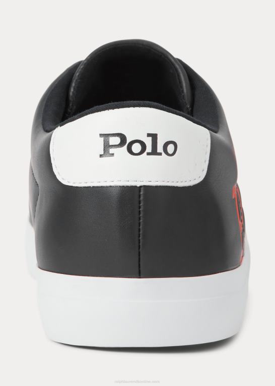 sort/rød/hvid Mænd Ralph Lauren longwood logo læder sneaker Z426B2022