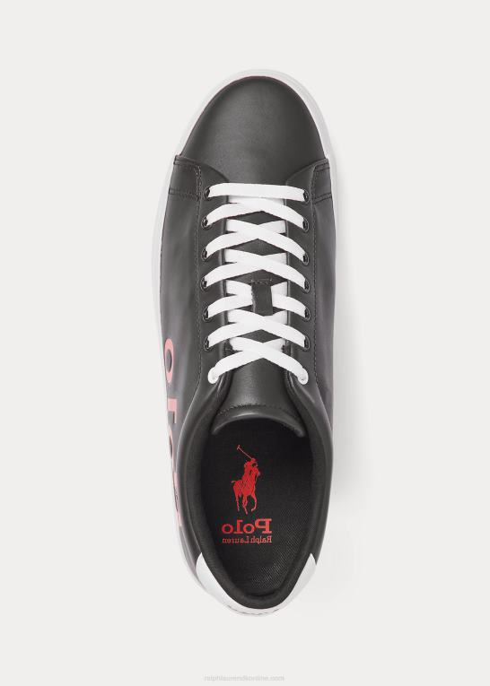 sort/rød/hvid Mænd Ralph Lauren longwood logo læder sneaker Z426B2022