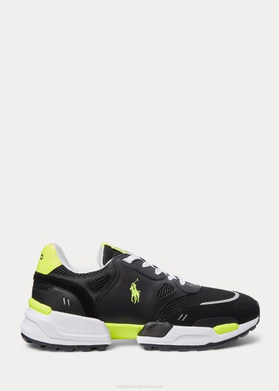 sort/sikkerhedsgul Mænd Ralph Lauren joggersneaker i ruskind og mesh Z426B1971