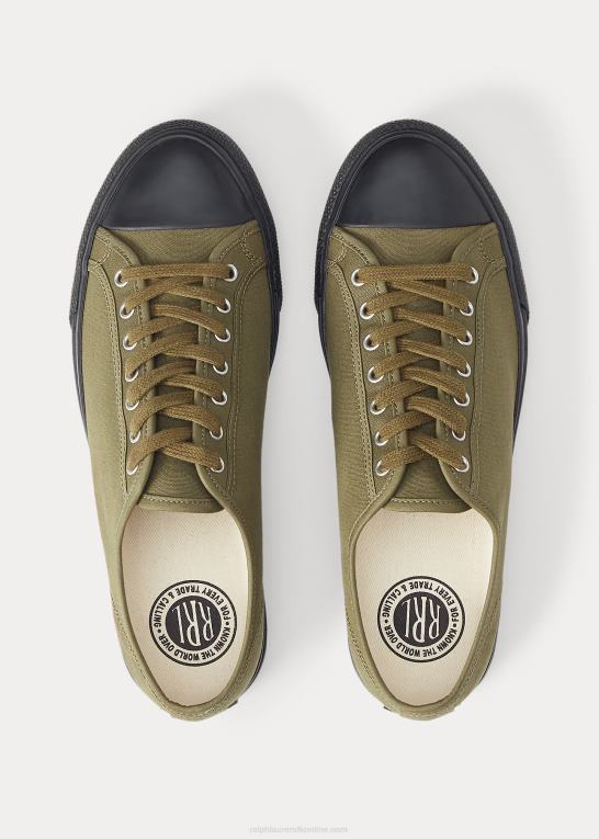 trist oliven Mænd Ralph Lauren lærred sneaker Z426B1957