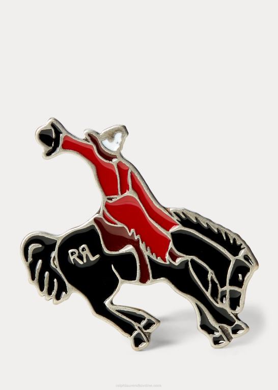 rød/sort/sølv Mænd Ralph Lauren rodeo emaljeret stift Z426B8889