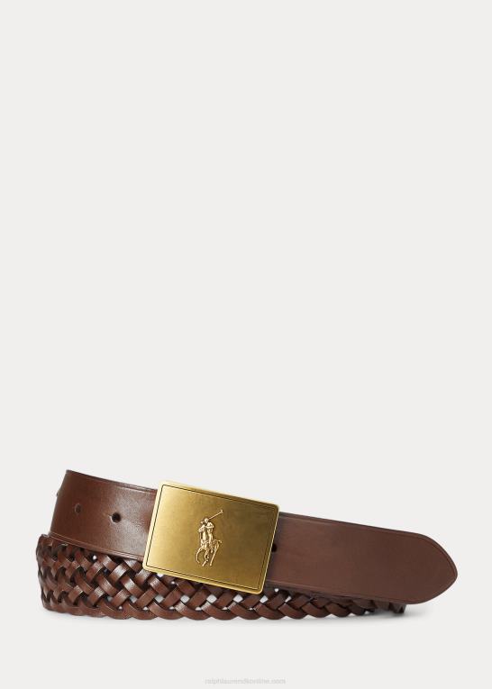 Brun Mænd Ralph Lauren pony plaque flettet læderbælte Z426B2408