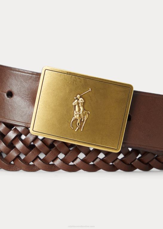 Brun Mænd Ralph Lauren pony plaque flettet læderbælte Z426B2408