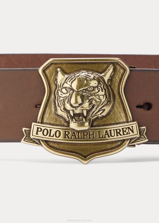 Brun Mænd Ralph Lauren tiger-spænde læderbælte Z426B2549