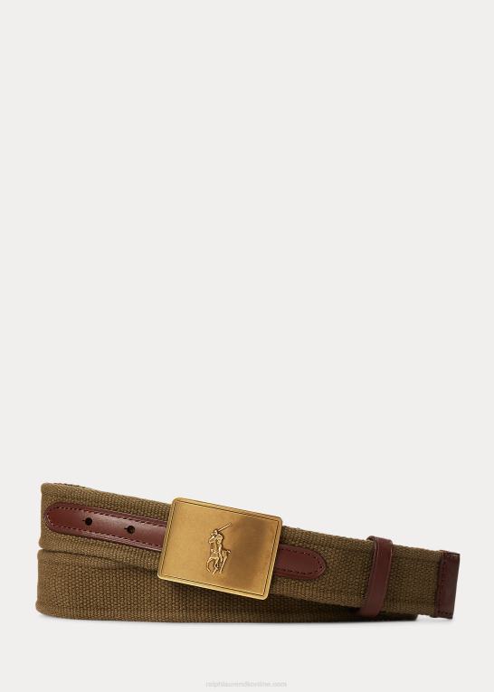 baldakin oliven/brun Mænd Ralph Lauren pony plaque kanvas & læderbælte Z426B2400