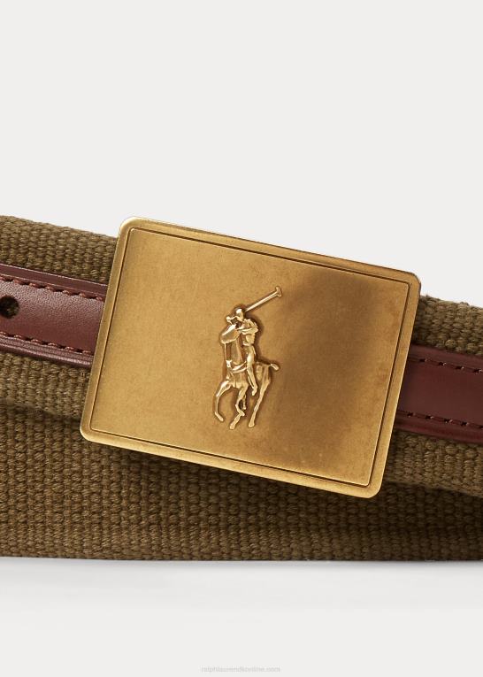 baldakin oliven/brun Mænd Ralph Lauren pony plaque kanvas & læderbælte Z426B2400