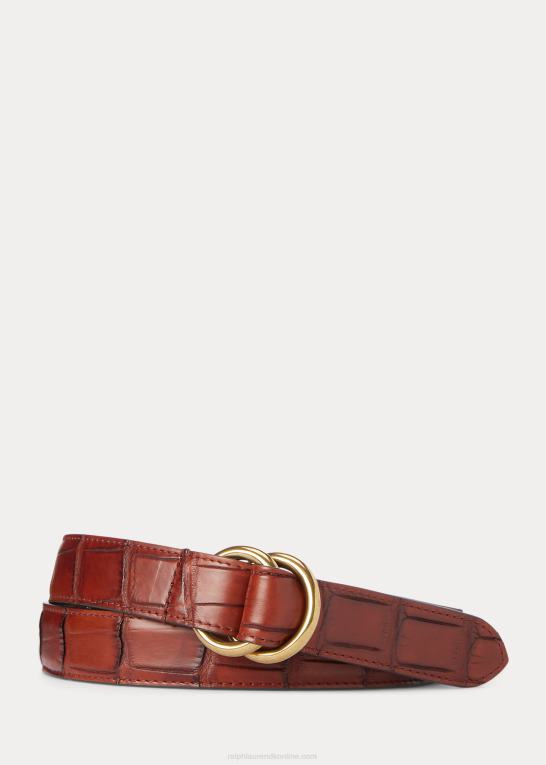 cognac Mænd Ralph Lauren o-ring alligator bælte Z426B8994