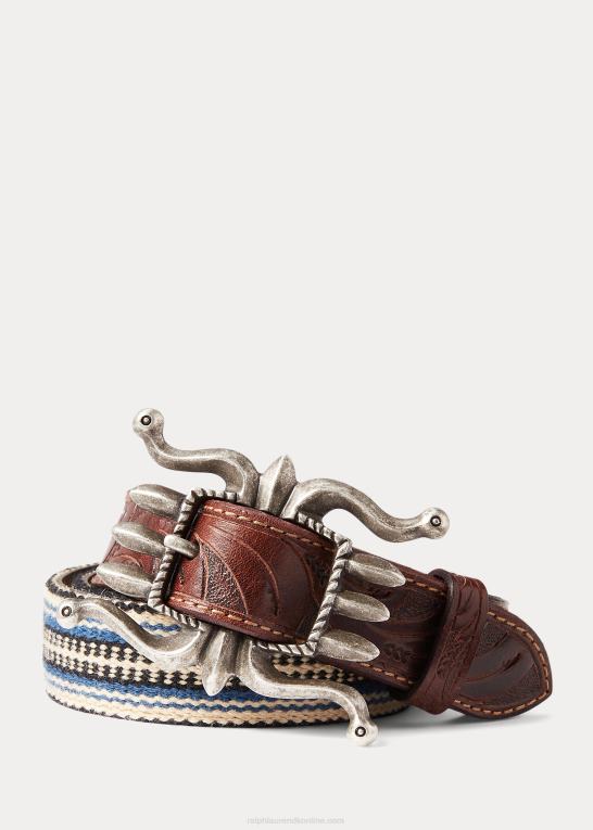creme multi/brun Mænd Ralph Lauren håndvævet jacquard- og læderbælte Z426B2229
