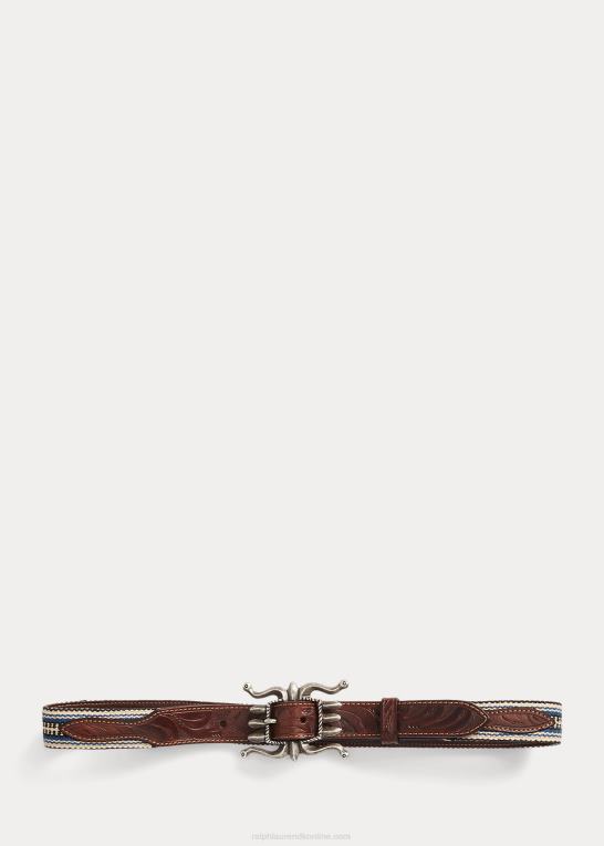 creme multi/brun Mænd Ralph Lauren håndvævet jacquard- og læderbælte Z426B2229