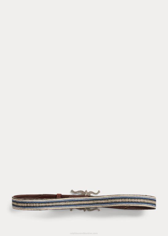 creme multi/brun Mænd Ralph Lauren håndvævet jacquard- og læderbælte Z426B2229
