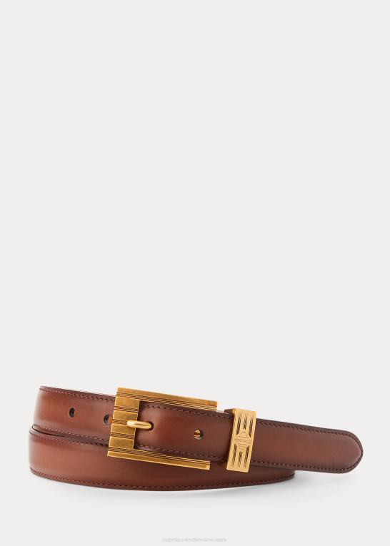 kastanje Mænd Ralph Lauren riflet spænde bælte i poleret læder Z426B8925