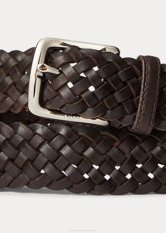 mørkebrun Mænd Ralph Lauren flettet bælte i vachetta læder Z426B8773