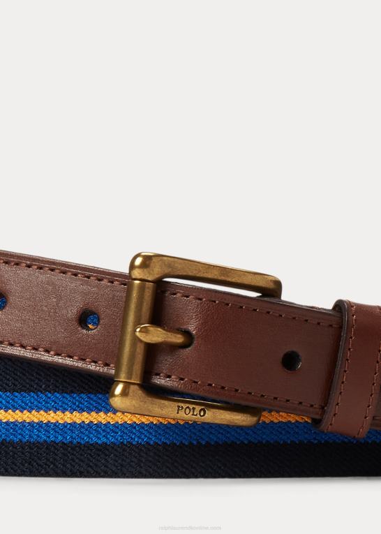 marineblå/kongelig/guld Mænd Ralph Lauren stribet bælte med læderkant Z426B2294