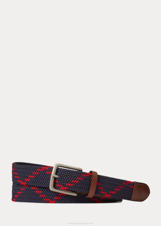 marineblå/rød Mænd Ralph Lauren bælte med læderbeklædning Z426B2336