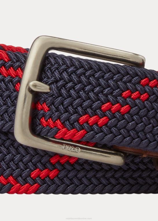 marineblå/rød Mænd Ralph Lauren bælte med læderbeklædning Z426B2336