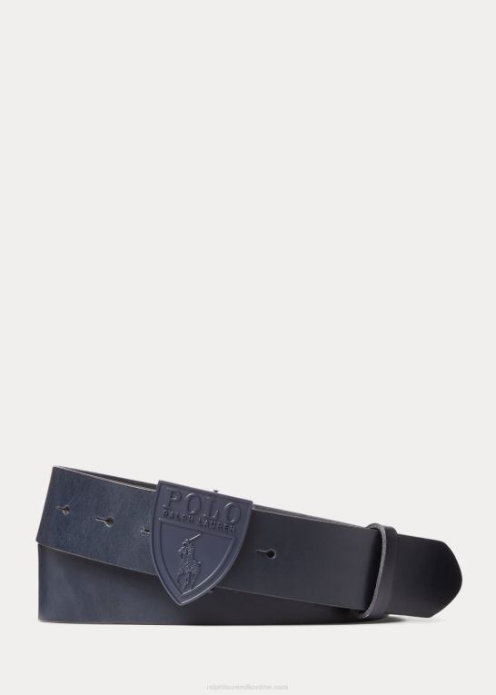 newport flåde Mænd Ralph Lauren læderbælte med skjoldspænde Z426B8749